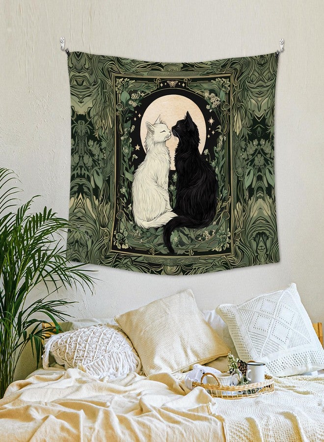 XLDLIOO Vintage Black and White Cat Wall Tapestry, Cat Mom Lovers Gifts Wall Tapestry Hanging for Bedroom, Tarot Card Botanical Aesthetic Tapestries Decor Art for Home Living Room 40x30in - Image 3